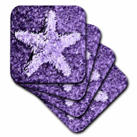 3dRose Painted Purple Starfish- Beach Themed Art- Sea Soft Coasters set of 4