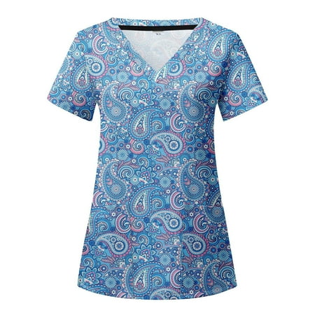 Women Scrubs Tops Short Sleeve V Neck Flower Printed Top Nursed Working T Shirts Blouse With Pockets Comfortable Nursing Uniform
Women Scrubs Tops Short Sleeve V Neck Flower Printed Top Nursed Working T Shirts Blouse With Pockets Comfortable Nursing Uniform