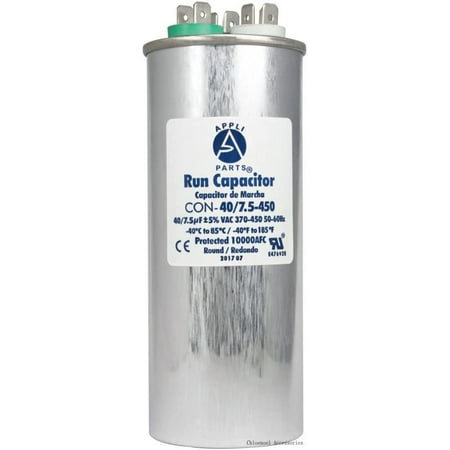 appli parts dual run capacitor for ac 40 7.5 mfd (microfarads) 370vac or 450vac cbb65 round universal fit for hvac and other applications 5-3/8 in high 2 in wide con-40/7.5-450
appli parts dual run capacitor for ac 40 7.5 mfd (microfarads) 370vac or 450vac cbb65 round universal fit for hvac and other applications 5-3/8 in high 2 in wide con-40/7.5-450