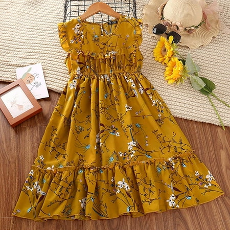 Gotyou Girl s Baby Princess Dress Floral Print Sleeveless A-line Skirt Outfits Pleated Dress