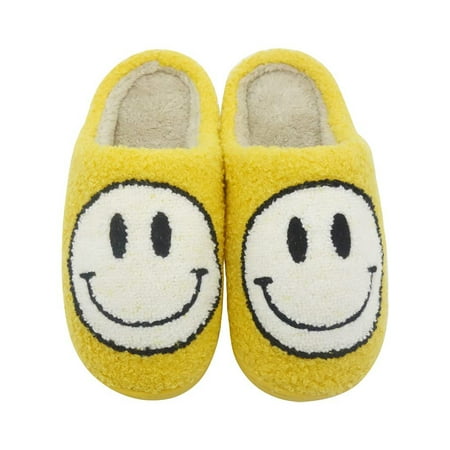Retro Smiley Face Soft Plush Comfy Warm Slip-On Slippers