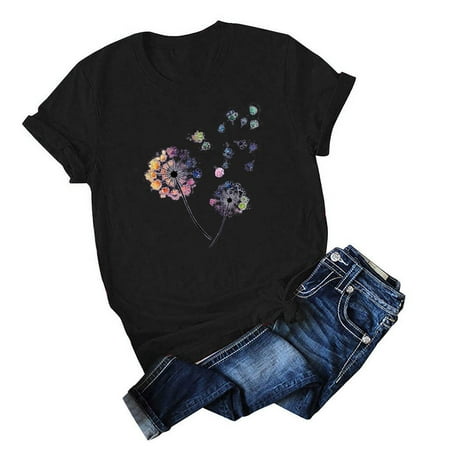 Sayhi Letter Short Round Women s Sleeve Printing Women s Fashion T-shirt Neck Blouse Women s Blouse 5x Scrub Top