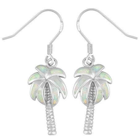 Beaux Bijoux Sterling Silver White Opal Palm Tree Earrings (Multiple colors available)