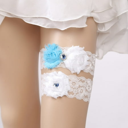 Wedding bride garter 1 Pair Western Wedding Bride Garter Lace Rhinestone Chiffon Flower Bridal Foot Decor Floral Ornaments