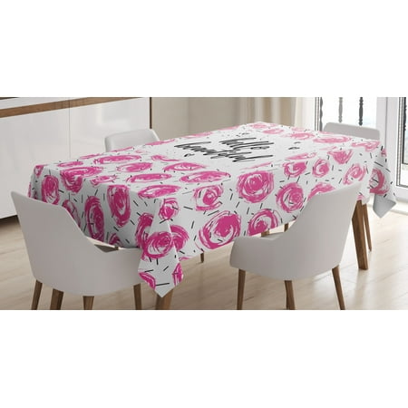Ambesonne Hello Tablecloth Rectangular Table Cover Watercolor Buds Words 60 x90 Pink Black White 
Ambesonne Hello Tablecloth Rectangular Table Cover Watercolor Buds Words 60 x90 Pink Black White