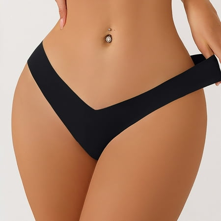 Qcmgmg Thongs for Women Sexy Low Rise Underwear T-Back Seamless Panties Black S