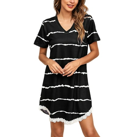 UKAP Stripe Nightshirt for Women Summer Short Sleeve Lounge Pajamas Dress Lace Trim Shirt Dress Sleepwear Homewear
UKAP Stripe Nightshirt for Women Summer Short Sleeve Lounge Pajamas Dress Lace Trim Shirt Dress Sleepwear Homewear