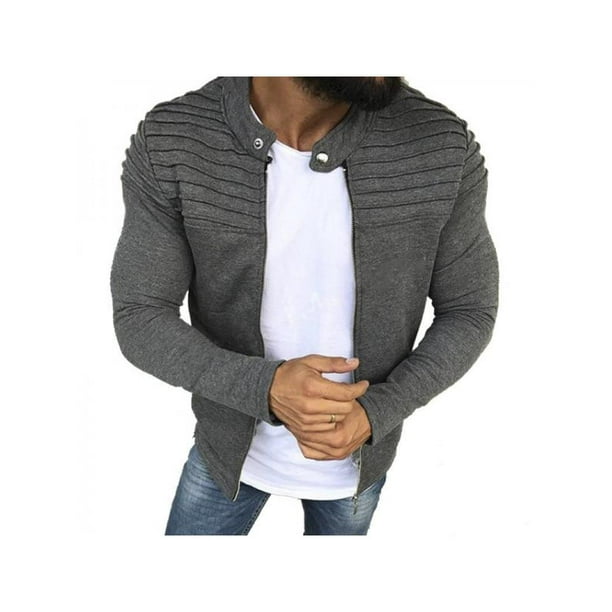 Funcee Men Winter Warm Wrinkled Jacket Slim Long Sleeve Zipper Cardigan Coat