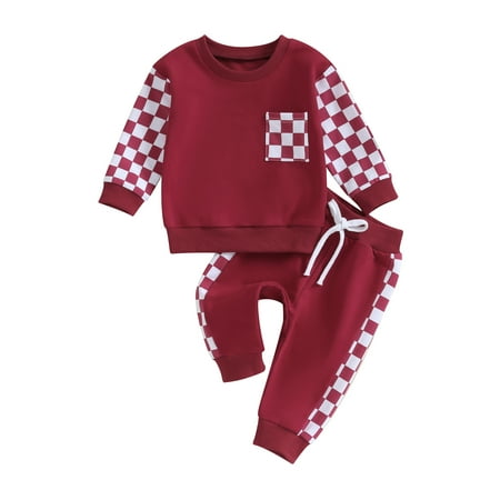 Binwwede Baby Girls Boys Fall Outfits Checkerboard Print Patchwork Long Sleeve Crew Neck Sweatshirts Long Pants 2Pcs Clothes Set
Binwwede Baby Girls Boys Fall Outfits Checkerboard Print Patchwork Long Sleeve Crew Neck Sweatshirts Long Pants 2Pcs Clothes Set