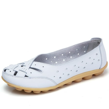 Women‘s Flat Shoes Hollow Out Beanie Shoes Slip-on Faux Leather Loafers