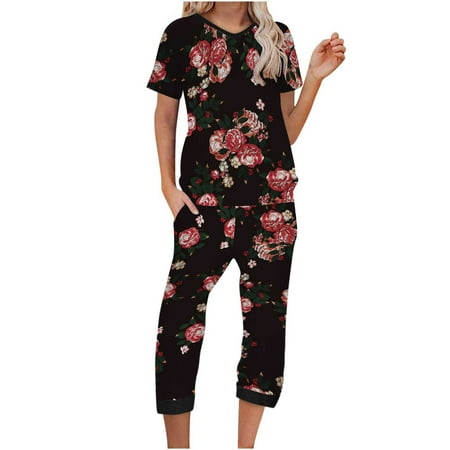 Hfyihgf Women s Sleepwear Capri Pajama Sets Floral Print Short Sleeve Two-Piece Pjs V Neck Cozy Lounge Sets Tops & Capri Pants with Pockets(Black M)
Hfyihgf Women s Sleepwear Capri Pajama Sets Floral Print Short Sleeve Two-Piece Pjs V Neck Cozy Lounge Sets Tops & Capri Pants with Pockets(Black M)
