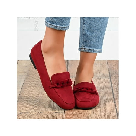 UKAP Women Lightweight Flats Outdoor Work Flat Loafers Red 8.5