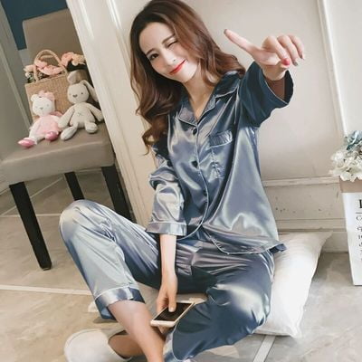 Spring and Autumn Pajamas Suit Single Breasted Lapel Design Pajamas Suit for Spring Summer Autumn Wear L Fog Blue
Spring and Autumn Pajamas Suit Single Breasted Lapel Design Pajamas Suit for Spring Summer Autumn Wear L Fog Blue