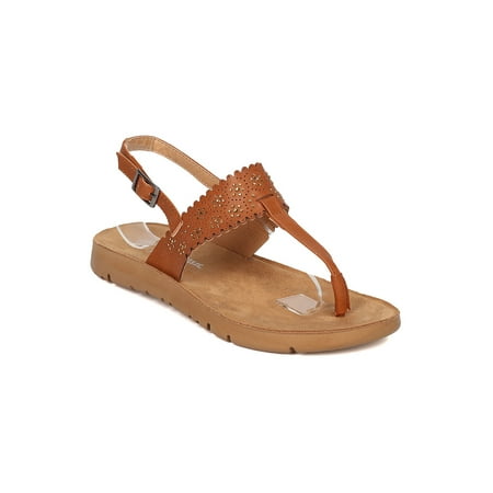 New Women Nature Breeze Delight03 PU T-Strap Rhinestone Slingback Footbed Sandal