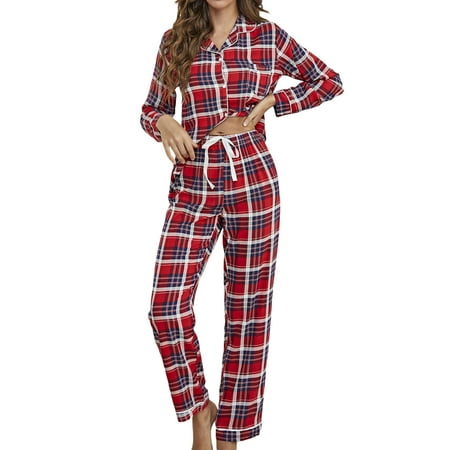Women Pajamas Lounge Set Plaid Turn-Down Collar Long Sleeve Shirts Tops and Pants 2 Piece Loungewear Outfits
Women Pajamas Lounge Set Plaid Turn-Down Collar Long Sleeve Shirts Tops and Pants 2 Piece Loungewear Outfits