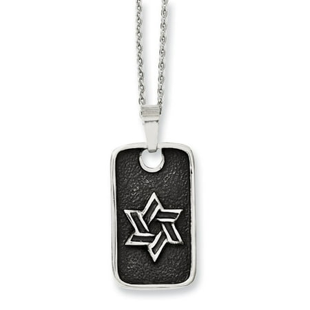 Stainless Steel 24in Antiqued Star of David Dog Tag Necklace