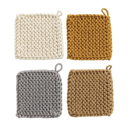 Creative Co-Op Square Cotton Crocheted Potholder 4 Colors
