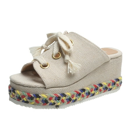 Wedge Platform Sandal Women Summer Cork Canvas Peep Toe Wedges Sandal