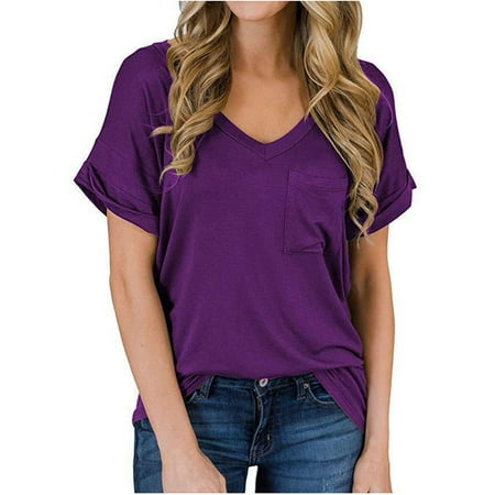 Casual T-Shirt for Women Summer Short Sleeve Tee Shirts Basic V-Neck Solid Color Tunic Tops with Pocket
Casual T-Shirt for Women Summer Short Sleeve Tee Shirts Basic V-Neck Solid Color Tunic Tops with Pocket