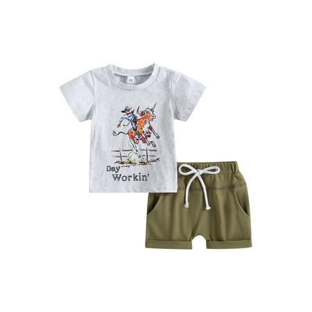 Toddler Baby Boys Summer Outfits Set Short Sleeve Letter Cattle Print Tops Solid Color Drawstring Shorts Clothes Gray 6-12 Months
Toddler Baby Boys Summer Outfits Set Short Sleeve Letter Cattle Print Tops Solid Color Drawstring Shorts Clothes Gray 6-12 Months