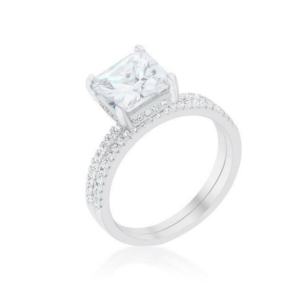 Womens Princess Solitaire Wedding Set Ring - Size 5