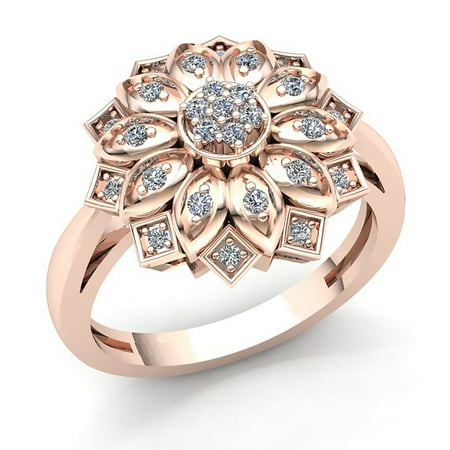 Genuine 3ct Round Cut Diamond Ladies Flower Vintage Anniversary Engagement Ring Solid 10K Rose, White or Yellow Gold GH I1-I2