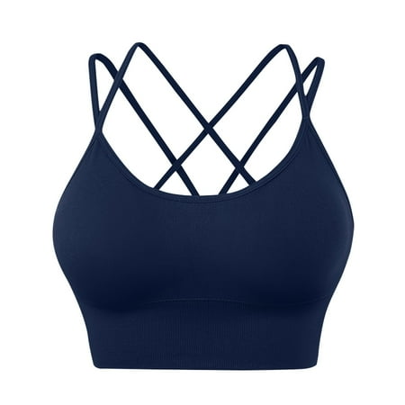 

Fimkaul Women s Workout Sports Bra Plus Size Cross Back Padded Strappy Criss Cross Cropped Fitness Yoga Bras Navy S