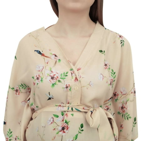 Bimba Moms Floral Print Beige Maternity Dress Kimono Sleeve Nursing Kaftan-24