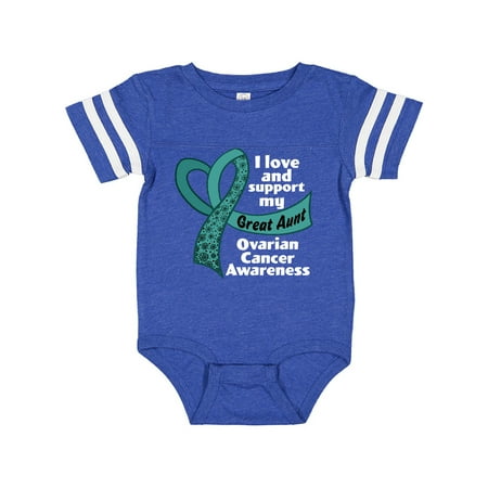Inktastic I Love and Support My Great Aunt Ovarian Cancer Teal Ribbon Gift Baby Boy or Baby Girl Bodysuit 
Inktastic I Love and Support My Great Aunt Ovarian Cancer Teal Ribbon Gift Baby Boy or Baby Girl Bodysuit
