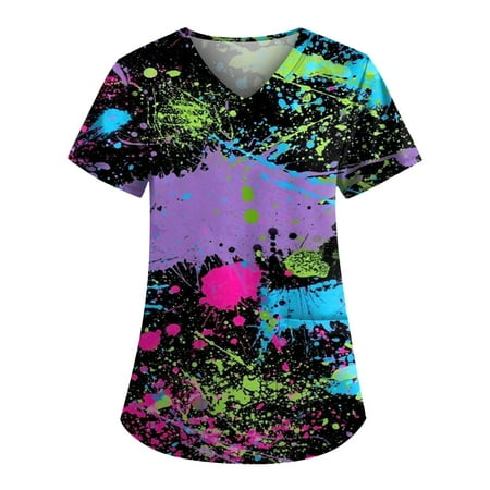 QWANG Plus Size Cute Printed Scrub Working Uniform Tops For Women V-Neck Short Sleeve Fun T-Shirts Workwear Tee With Pockets
QWANG Plus Size Cute Printed Scrub Working Uniform Tops For Women V-Neck Short Sleeve Fun T-Shirts Workwear Tee With Pockets
