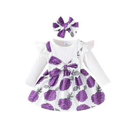 Bslissey Baby Girls Floral Print Patchwork Dress Ruffles Long Sleeve Bow Front A-line Dress Infant Toddler Sweet Casual Princess Dress with Headband Set
Bslissey Baby Girls Floral Print Patchwork Dress Ruffles Long Sleeve Bow Front A-line Dress Infant Toddler Sweet Casual Princess Dress with Headband Set