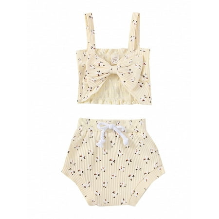 Jkerther Baby Newborn Girls Shorts Set Spaghetti Strap Front Bowknot Floral Print Ribbed Vest + Short Pants
Jkerther Baby Newborn Girls Shorts Set Spaghetti Strap Front Bowknot Floral Print Ribbed Vest + Short Pants