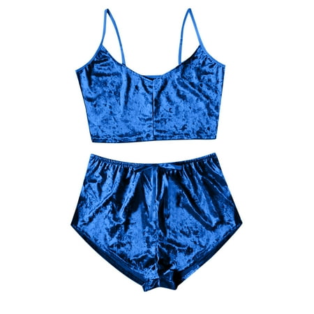 Ruhiku GW Women s Sexy Homewear V-neck Golden Diamond Velvet Sling Set Sexy Lingerie Dark Blue S 
Ruhiku GW Women s Sexy Homewear V-neck Golden Diamond Velvet Sling Set Sexy Lingerie Dark Blue S