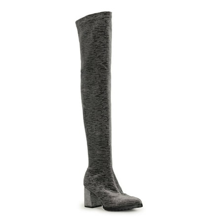 Red Cherry Sparkly Velvet Pointed Toe Thigh High Lugged Boot 20398