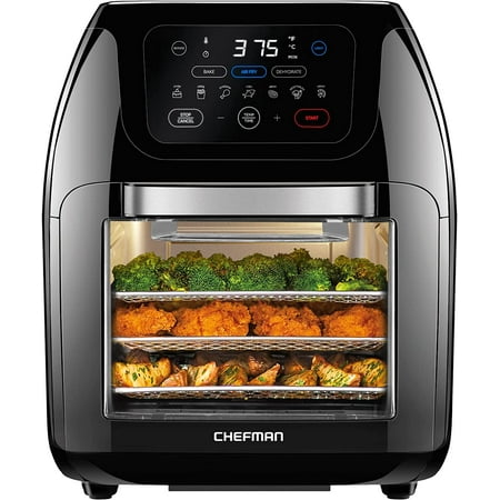 

Chefman 6.3-Qt 4-In-1 Digital Air Fryer+ Rotisserie Dehydrator Convection Oven XL Family Size 8 Touch Screen Presets BPA-Free Auto Shutoff Accessories Included Black