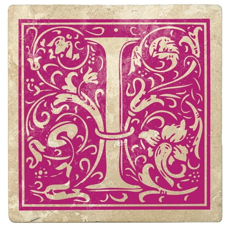 Set of 4 Absorbent Stone 4 Ornamental Monogram Drink Coasters Tutti Frutti Pink