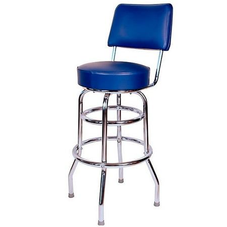 Richardson Bar Stool with Seatback - Double Ring - Chrome Frame - Blue