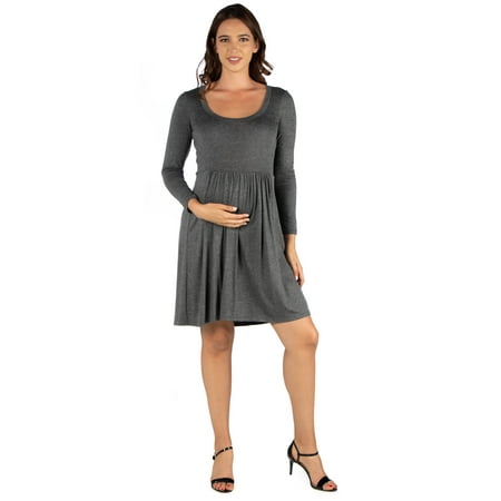 24seven Comfort Apparel Casual Long Sleeve Pleated Maternity Dress