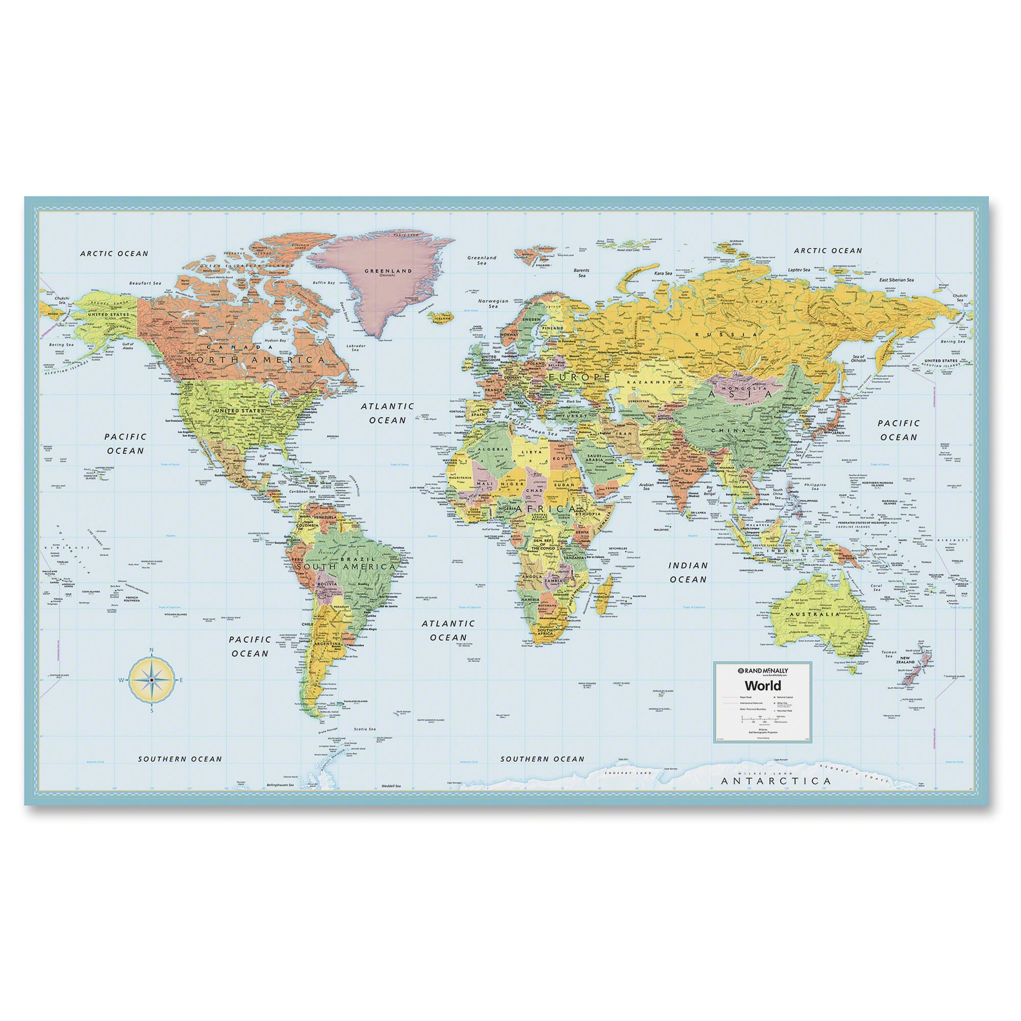 Rand McNally M Series Full Color Laminated World Wall Map 50 X 32