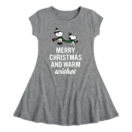 Peanuts - Merry Xmas Warm Wishes - Toddler And Youth Girls Fit And Flare Dress