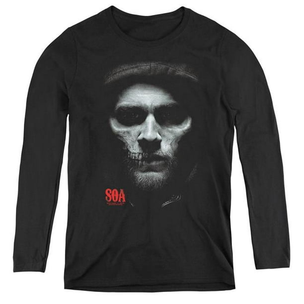 Trevco Sportswear SOA159-WL-3 Womens Sons of Anarchy & Skull Face Long Sleeve T-Shirt, Black - Large