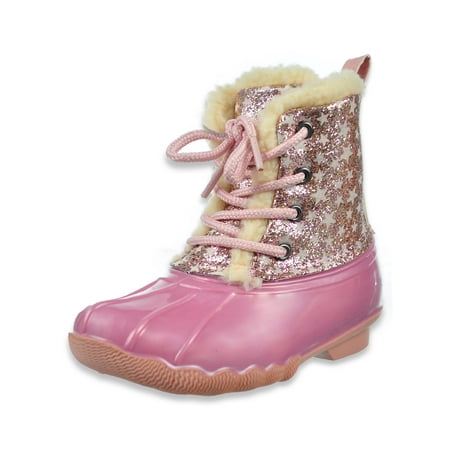 Adrienne Vittadini Girls Glitter Duck Boots - pink 11 toddler