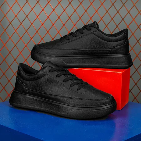 Men‘s Solid Color Casual Lace-Up Sneakers Waterproof Anti-skid Skate Shoes