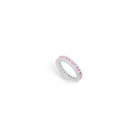 18K White Gold 1.00 CT TGW Pink Sapphire & Diamond Eternity Band, Size 5.5