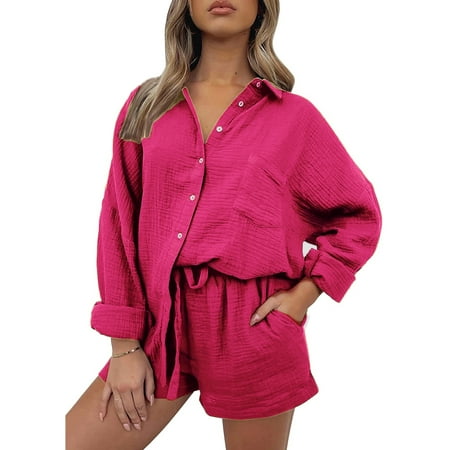 Thaisu Women s 2 Piece Pajama Set Long Sleeve Button Shirt and Shorts Loungewear Sleepwear for Nightwear
Thaisu Women s 2 Piece Pajama Set Long Sleeve Button Shirt and Shorts Loungewear Sleepwear for Nightwear