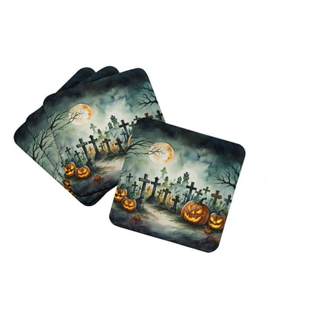 Graveyard Spooky Halloween Foam Coasters