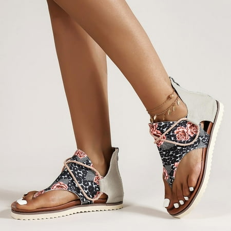 VKEKIEO Round Toe Sandals Women Flat Heel Thin Pink