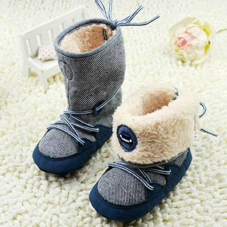 

Winter Infant Ribbed Snow Boots Baby Boy Girl Shoes Soft Sole Lace-up First Walker Toddler Plush Lined Prewalker Newborn Fleece Boots 0-18M