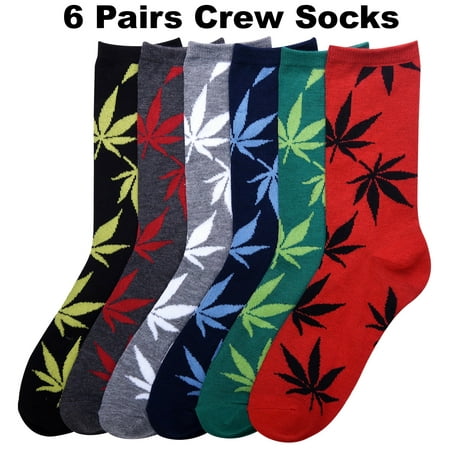 6 PAIRS Marijuana Weed Cannabis Potleaf Rasta Crew Length Fashion Socks