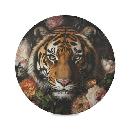 Round Plate Mat 15.4x15.4 Inchesx4 Placemat Table Mat Kitchen Mat Coffee Mat Fabric Thick Strong Wear-Resistant Heat Resistance Beautiful Flowers and Tigers 
Round Plate Mat 15.4x15.4 Inchesx4 Placemat Table Mat Kitchen Mat Coffee Mat Fabric Thick Strong Wear-Resistant Heat Resistance Beautiful Flowers and Tigers